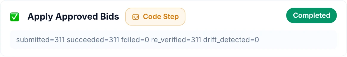 Execution detail screenshot: the step that runs only approved actions