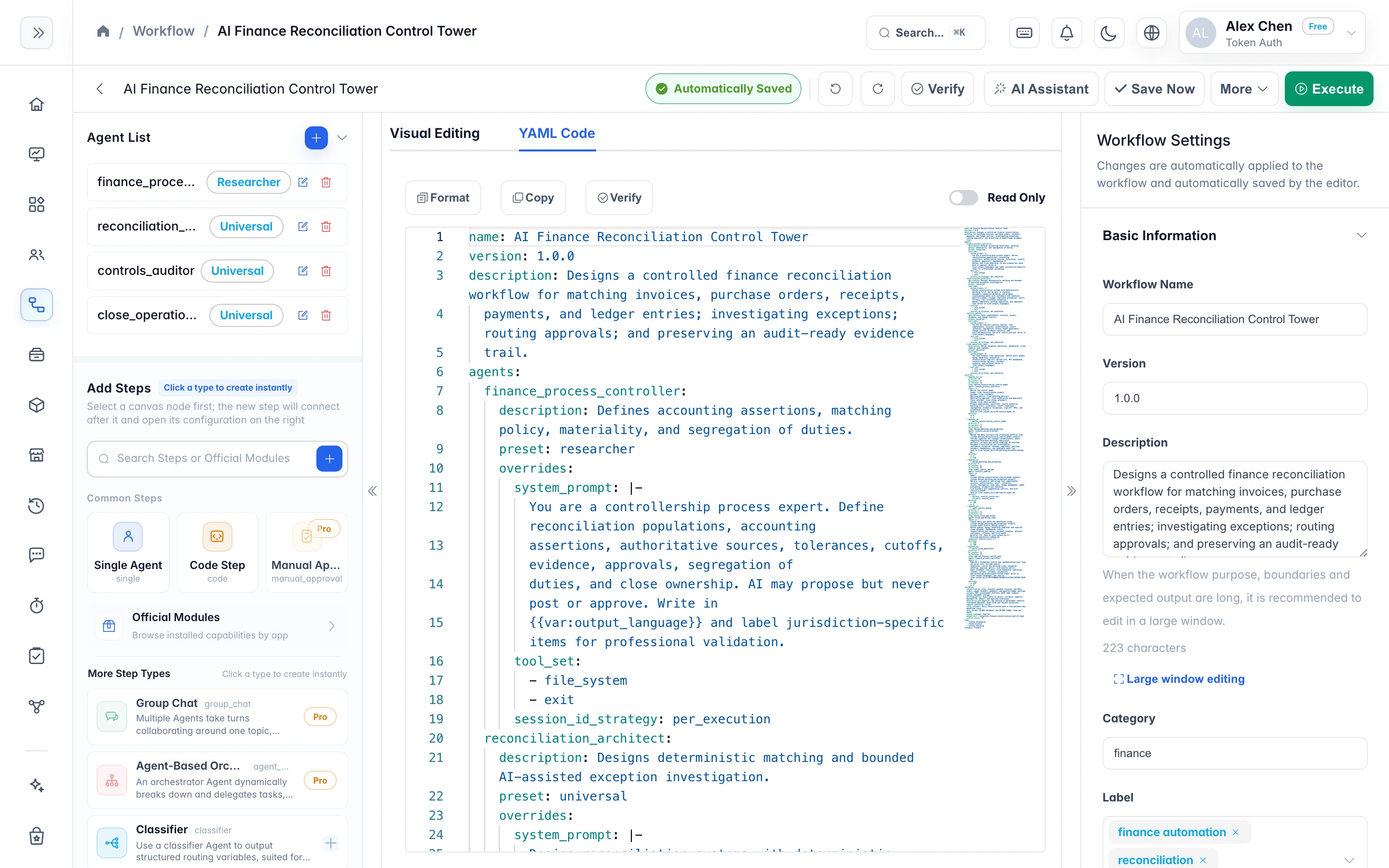 The YAML view of the Braidrun workflow editor