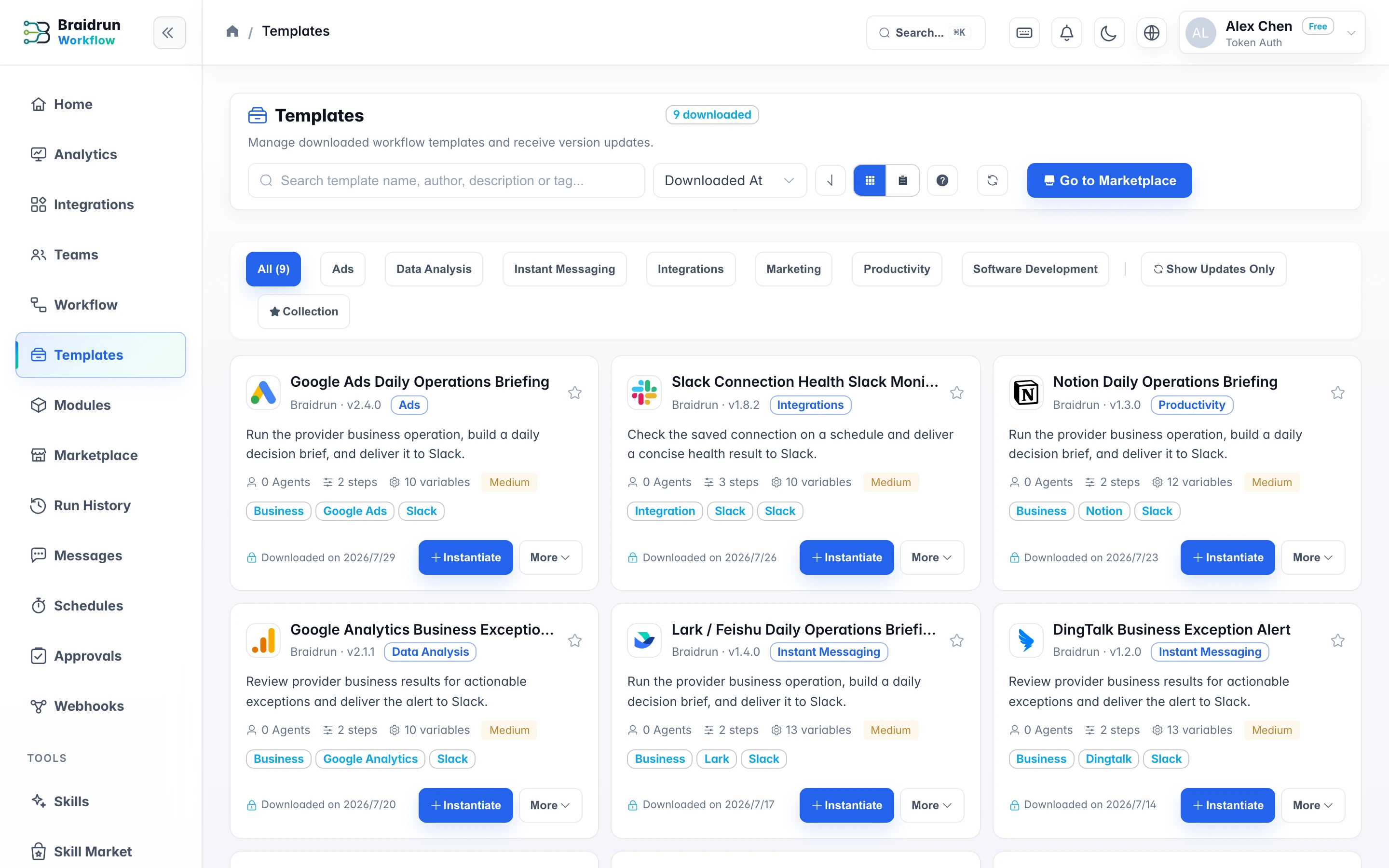 Template library: pick one and start